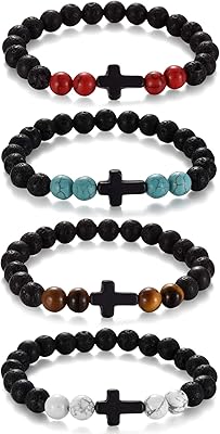 Xia Yan 4 pieces Crossed pearl bracelets for men women stretch bracelets in 8 mm, 7.5 inch healing lava stone - 4 colors.. More than a store — DIAYTAR Nigeria is your shopping partner.