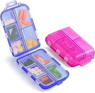 Storage box of travel pills, 2 rooms, 10 compartments, distributor of portable plastic pills for pills, vitamins, fish oil (blue, pink).. DIAYTAR NIGERIA delivers happiness in 5-8 days with our affordable and diverse product range.