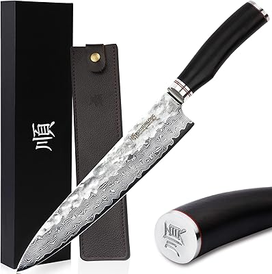 Professional chef's knife Yu San Long Damascus 10 inch - Japanese VG10 - Dark brown handle.. Every order, every item — DIAYTAR Nigeria delivers fast and reliably.