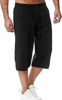 Long linen shorts for men under the knee, summer capri pants with 3/4 pockets and tightening cord.. Experience shopping without limits at DIAYTAR NIGERIA, where affordability meets convenience in just days.