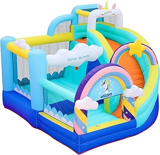 Inflatable house Dr. Dolphin for children, unicorn inflatable house with blower and inflatable castle for children outdoors.. DIAYTAR NIGERIA: Connecting Nigerians with their needs through our affordable and diverse marketplace.