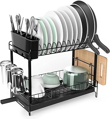Optia dish draftsman, dishes drain with cutting board and 2-level covers for small kitchen counter space (2 levels, black).. Spend less, get more — that’s the DIAYTAR Nigeria promise.