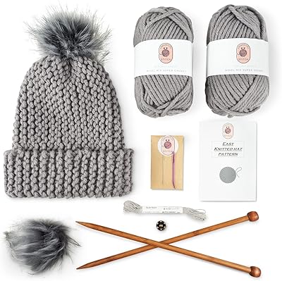 Knitting kit for adult beginners - knitting kit for practical and easy -to -use hat with bamboo wire, bamboo knitting needles, false pompoms - complete knitting kit for beginners - nice gift for women and men.. Make every purchase count with DIAYTAR Nigeria — shop smart, shop fast.