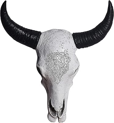 Wall decor in the shape of a bull's bull skull, cow's head, long horn, sculpture plates, art crafts, wooden ornaments, ecological and durable resin sculpture, suspended art, white.. DIAYTAR NIGERIA connects you with thousands of products at competitive prices, delivered within a week.