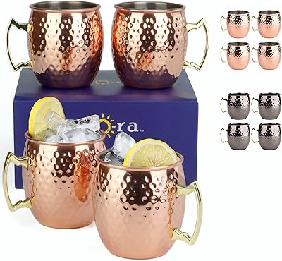 Set of 4 cups of Moscow Moscow in hammered Aurora, durable for meals at home, maximum capacity of 20 ounces, 3.7 "deep x 3.9" in height.. DIAYTAR Nigeria: Where affordability meets speed and quality.