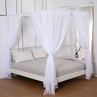 Akiki Princess Canopy Design Bed Curtains With Lights For Queen Size Bed Curtains, 8 Baldoin panels with 2 lights, Bedroom Decoration (Full/Queen Size, White).. Shop without limits at DIAYTAR NIGERIA and receive your purchases at budget prices within the week.