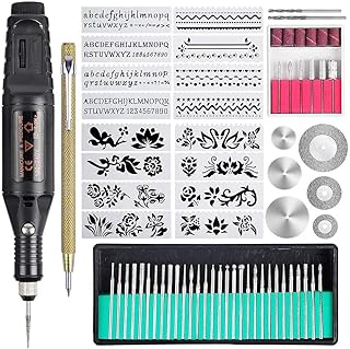 Set of 70 -room engraving tools, engraving pen with multifunction electric wire, rotary tool for jewelry, glass, wood, metal, ceramic, plastic with book, 52 accessories and 16 stencils (black).. No more overpriced stores — DIAYTAR Nigeria brings the best to your door.