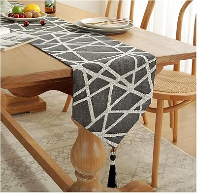 Bohemian table runner from 72 "Long, modern auxiliary table in black metallic gray linen with fringe, Coffee table in Contemporary Holiday Farm Holidays.. DIAYTAR NIGERIA: Putting quality products within reach of every Nigerian through our affordable marketplace.