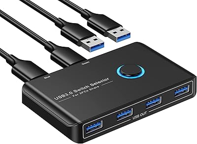KVM selector of USB 3.0 switch for 2 computers sharing 4 USB devices, peripheral switching box, HUB for mice, keyboard, scanner, printer; For Mac/Windows/Linux; Package of 2 USB cables included.. DIAYTAR NIGERIA: Making online shopping accessible to all Nigerians with our affordable platform.