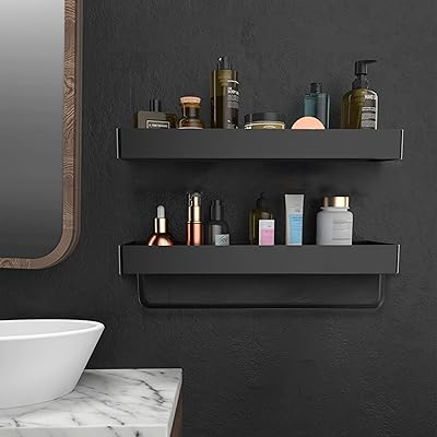 XCVBNM Storage shelves for shower cart, pack of 2 wall shower shelves without drilling with towel bar, shower shelves anti-rust shower organizer for bathroom, dormitory, toilet, kitchen with towel holder (large).. Your complete retail destination, DIAYTAR NIGERIA combines extensive variety with prompt delivery.