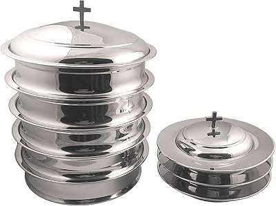 Set of 5 service trays for sacred wine with cover and 3 stackable cooking plates with cover - Mirror finish.. Shop with confidence on DIAYTAR Nigeria — quality products and timely delivery.