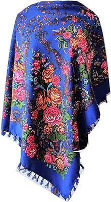 Elegant Russian scarf for women, folk style (95 cm x 95 cm) blue.. DIAYTAR NIGERIA: Revolutionizing accessibility to quality products at budget-friendly prices across Nigeria.