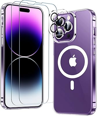 Mozutter [9 in 1] Magnetic mobile shell for iPhone 14 pro, [Compatible with Magsafe] [No yellowing] [2 glass screen protection parts + camera lens protection] 6.1 inch - transparent antichoc mobile shell - transparent.. DIAYTAR NIGERIA brings the marketplace to your home with budget-friendly prices and nationwide delivery.