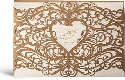 Vlizo 50 pieces of laser cut wedding invitation in gold with heart -shaped pattern, personalized luxury invitation cards with aluminum printed insert for engagement, diploma, wedding party, graduation 2022.. DIAYTAR NIGERIA: Where every Nigerian finds what they need at prices they can afford, delivered promptly.