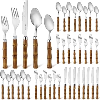 Komi 40 pieces set of bamboo cutlery with 8 bamboo cutlery, cutlery in silver stainless steel in bamboo, spoons, forks and knife with plastic handle.. Shop smart with DIAYTAR NIGERIA, offering a vast product range delivered to your doorstep within a week.