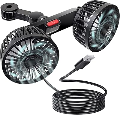 Double head car fan Ymenow 5V 2A, USB fan cooler with 3 speeds, adjustable clip locking fan for rear seat, front seat, automatic 360 ° rotation coolant, electric vehicle fan for travel, SUV, truck.. Shop with purpose at DIAYTAR NIGERIA and receive your purchases at unbeatable prices within the week.