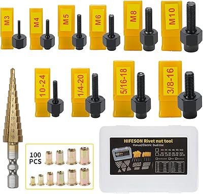 Hifeson Riveter tool for hand nuts, metric riveter and SAE tool with stored drilling accessory for steel nuts M3 M4 M5 M6 M8 M10 10-24 1/4-20 5/16-18 3/8-16 (Steel).. Your digital marketplace solution, DIAYTAR NIGERIA delivers quality and value within the week.