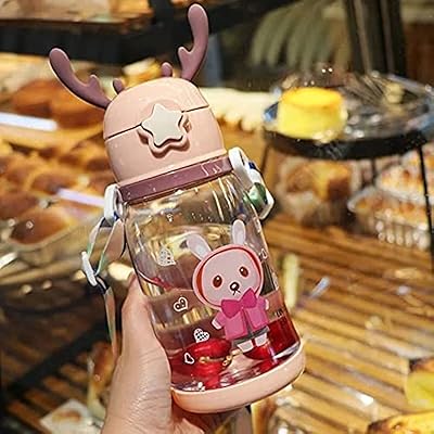 Large cup of water was children for children, 600 ml with nice ribbon and anti-drop straw, portable plastic water bottle for outdoor camping with cartoon (pink).. DIAYTAR NIGERIA delivers affordability and convenience to your doorstep within 8 days of purchase.