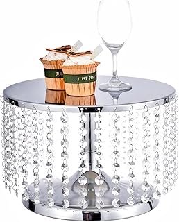 8 "metal cake support - 12" round base in diameter with acrylic crystals hanging for dessert table, wedding, party, event, interior decoration.. Shop with purpose at DIAYTAR NIGERIA and receive products at unbeatable prices within the week.