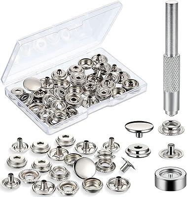 Set of Delfino pressure closures, clothing buttons with 2 mounting tools for bags, jeans, clothes, manual fabric and leather work, 12 sets.. DIAYTAR NIGERIA: Where every purchase is affordable and delivery is always within a week.