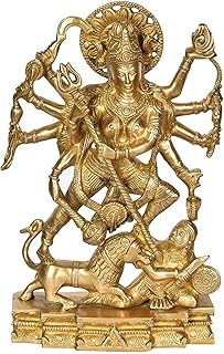 Durga statue of the goddess Mahishasura Mardini - Brass Statue.. DIAYTAR NIGERIA: Your trusted e-commerce partner with extensive product choices and affordable delivery.