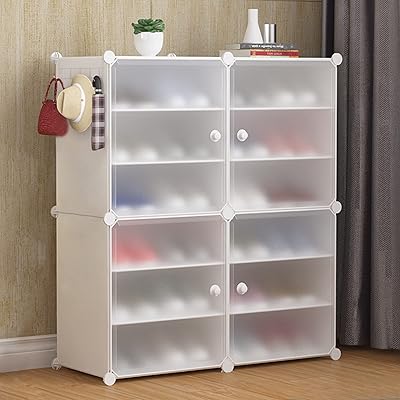 Organizer of stackable shoes for entry, self -supporting plastic shoe storage cabinet for 24 to 30 pairs, slightly bulky shoe storage shelf with adjustable hook and side shelf (white).. Your shopping aspirations fulfilled at DIAYTAR NIGERIA with competitive prices and reliable delivery.