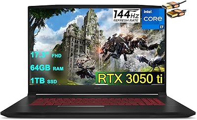 MSI KATANA GF76 game laptop GF76 17.3 "FHD IPS 144 HZ 11th generation Intel 8 cores I7-11800H 64 GB of RAM 1 TO SSD GeForce RTX 3050 Ti 4 GB Backlit Usb-C Nahimic Win10 Black + HDMI cable.. DIAYTAR NIGERIA delivers happiness in 5-8 days with our affordable and diverse product range.