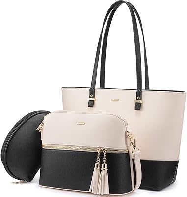 Brandshow versatile tote bag in women's leather for women, set of 3 (white and black), multicolored.. DIAYTAR NIGERIA revolutionizes online retail with our vast selection and cost-effective delivery options.