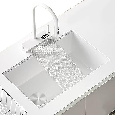 Kitchen sink under white stainless steel sink, white cascade tap, accessories for large simple sink (size: 52 x 40 x 21 cm).. Shop with purpose at DIAYTAR NIGERIA and discover a world of products at budget-friendly prices.