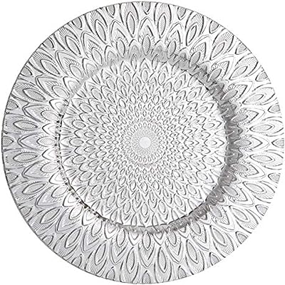 Elegant round service plates Yuz 13 inch with galvanized finish (silver, 6).. DIAYTAR NIGERIA: Connecting Nigerians with affordable products through our expansive e-commerce platform.