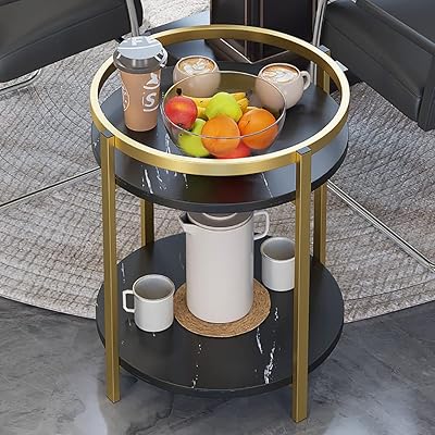Double -layer round table in marble bedside table Small low for living room.. DIAYTAR NIGERIA delivers what you want at prices you'll love, all within 5-8 days nationwide.