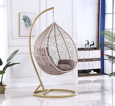 Hanging chair in indoor and exterior wicker with crank with support and cushions, UV resistant, 120 kg capacity for garden and porch - random colored cushions (beige).. Shop across categories with ease at DIAYTAR NIGERIA, delivering affordability within the week.