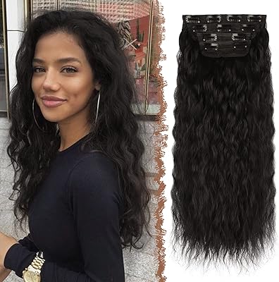 Feshfen 4 pcs clip in thick wavy curled curly hair extensions clip in the long -free black synthetic extensions for women girls girl waves hair for light hair 20 inch.. Shop millions of products across categories on DIAYTAR Nigeria — delivered right to your door.