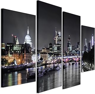 Wallfillers Wall canvas with London Horizon for your living room, 4 panels 130 cm x 67 cm, black and white.. Shop with confidence on DIAYTAR Nigeria — quality products and timely delivery.