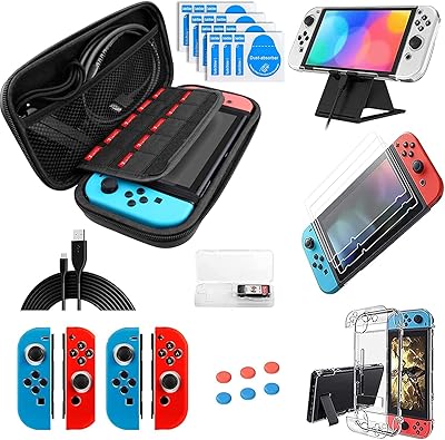 Accessories kit for Nintendo Switch OLED, set of 17 in 1 accessories with transport case, transparent case, screen protector, silicone shell, adjustable support and cleaning tool.. Join millions of satisfied shoppers using DIAYTAR Nigeria every day.