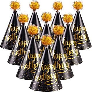 Birthday party hats - Set of 10 celebration hats with a funny birthday cone design in black and gold for children's birthday party - Birthday party supplies and decorations.. Explore fashion, tech, home goods, and more on DIAYTAR Nigeria — always affordable, always fast.