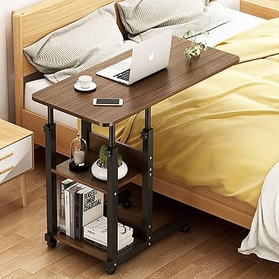 Adjustable C Computer Table in the shape of C with sofa casters, Reading at home with storage shelves, laptop desk for living room, bedroom.. DIAYTAR NIGERIA: Where shopping dreams become reality with affordable prices and prompt shipping.