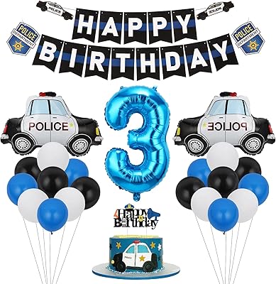 3rd anniversary of the police anniversary for boys, cheerful 3rd anniversary party decorations, party supplies for 3rd birthday of the police for boys, police cars and "party supplies for 3rd anniversary.. DIAYTAR NIGERIA: Creating access to affordable products for every Nigerian with our swift delivery service.
