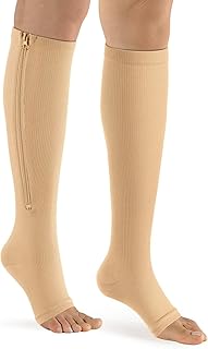 VCELL 24 Bas de compression beige with zipper for men and women l/XL, bottom of support open for varicose veins, edema, swollen pegs and pain relief, 10-11.. DIAYTAR NIGERIA: Where every shopping need is met with affordable prices and timely delivery.
