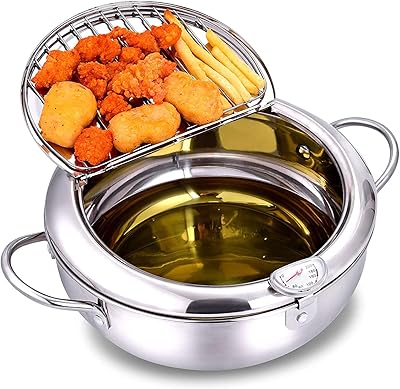 Lykdon 304 fryer in stainless steel with temperature control and Japanese style lid, Tempura stove not dressed 9 "in diameter.. Shop the smart way with DIAYTAR NIGERIA's extensive selection and budget-friendly nationwide delivery.
