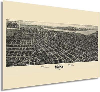 Historix Vintage Display of Tulsa Oklahoma 1918 - 16 x 24 inches Vintage Card of Tulsa - Historical Map of Tulsa Poster Wall - View of Bird of Tulsa Ok.. DIAYTAR NIGERIA: Transforming online retail with affordable prices and consistent 5-8 day nationwide delivery.