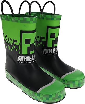 Minecraft rain boot for children, 100 % rubber CreEper Wellie, Waterproof, Green/Black, Small Child Size 10/11 with Large Child 3/4.. DIAYTAR NIGERIA delivers happiness in 5-8 days with our affordable and diverse product range.