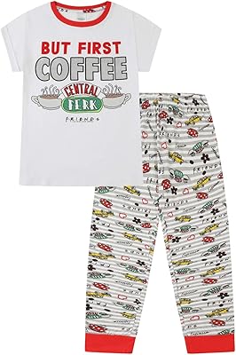 Women's pajamas with the phrase 'Friends but First Coffee' from the Central Television series Perk Café.. Your budget-friendly online marketplace, DIAYTAR NIGERIA delivers a world of products in just 5-8 days.