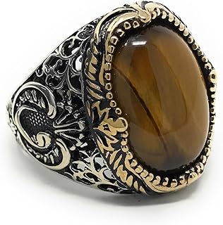 Men's Ring in Sterling 925 carats with natural tiger eye pattern i1b, stone, tiger eye.. Experience shopping freedom with DIAYTAR NIGERIA's vast selection and 5-8 day nationwide delivery service.