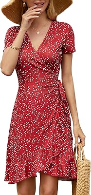 Summer dress with floral pattern for women, V -neck, short sleeves and ruffle belt, knee length.. Experience shopping satisfaction with DIAYTAR NIGERIA's vast selection and nationwide delivery service.