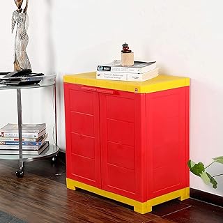 Small plastic piece of furniture with shelf for fancy, red and yellow cello.. Your shopping journey simplified with DIAYTAR NIGERIA's vast selection and budget-friendly shipping.