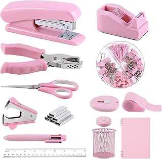 The pink office supplies set includes office staples, a stapler extractor, a monotrou punch, a measuring ribbon distributor, scissors, a shit holder, a ball pen, trombones and a notebook.. Your ideal shopping companion, DIAYTAR NIGERIA offers unmatched variety with delivery within a week.