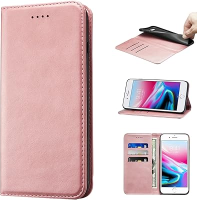 PU Nanhu leather portfolio for iPhone 7 Plus/8 Plus with shock -resistant sidecounts and flap - Rose gold.. Nigeria shops with DIAYTAR — wide selection, fast shipping, and great value.