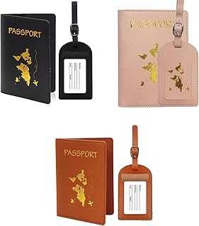 Passport cover set and baggage label holder, PUS SKIHD leather passport case, travel suitcase accessories with strap, identity card holder for women and men, 3 sets.. DIAYTAR NIGERIA delivers on our promise of variety, affordability, and prompt nationwide shipping.