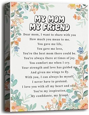 Wall art on canvas, inspiring quote, birthday gifts for mom, poem "my mom, my friend", gifts for mom from her daughter/son, impressions on canvas, wall poster, Christmas gift ideas for mother's day for mom.. Shop confidently with DIAYTAR NIGERIA's vast product range and budget-friendly nationwide shipping.